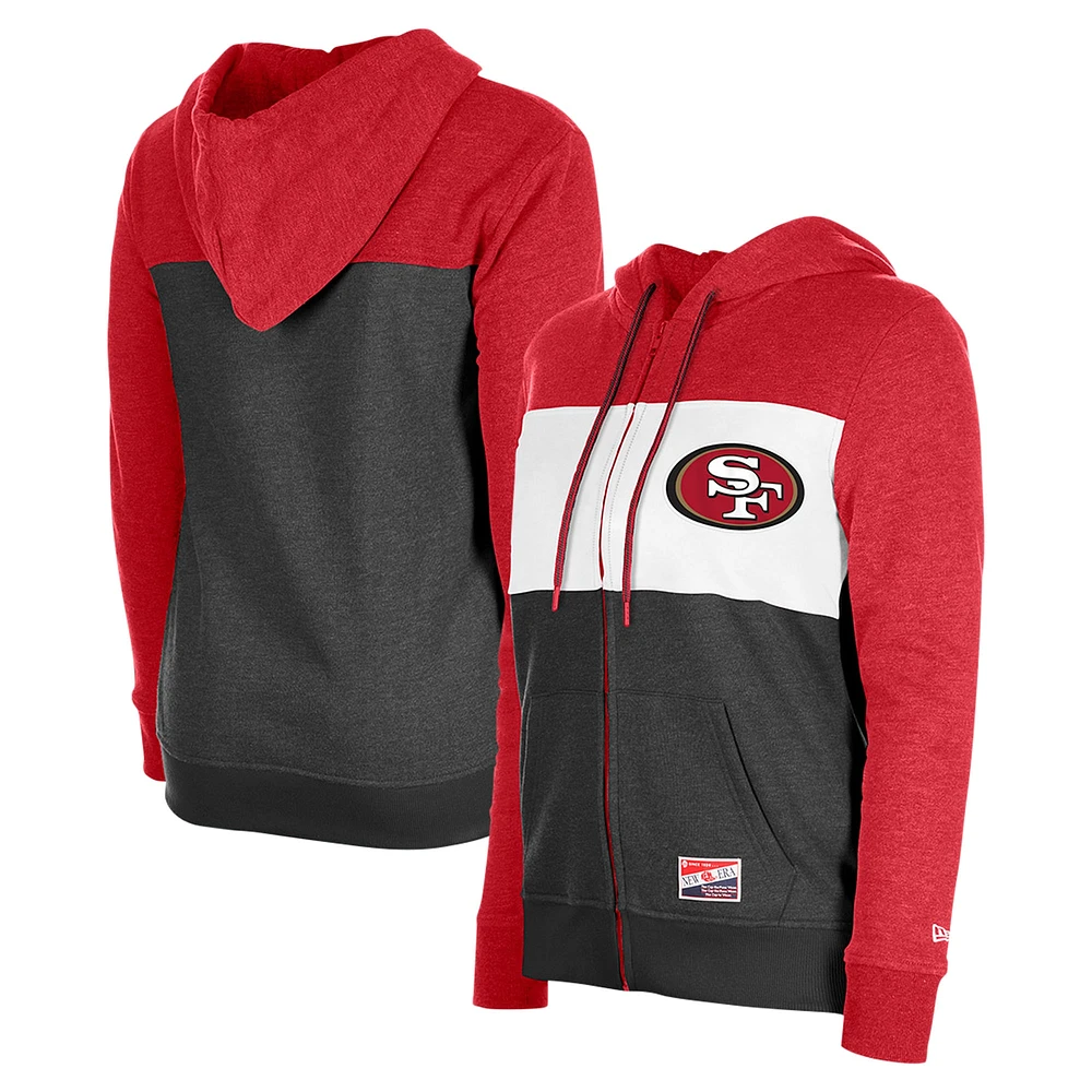 Women's New Era Scarlet San Francisco 49ers Color-Block Full-Zip Hoodie