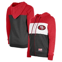 Women's New Era Scarlet San Francisco 49ers Color-Block Full-Zip Hoodie