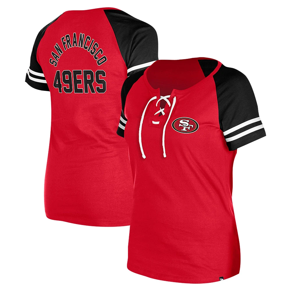 T-shirt raglan à lacets New Era Scarlet San Francisco 49ers pour femme