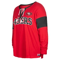 Women's New Era Scarlet San Francisco 49ers Plus Lace-Up Notch Neck Long Sleeve T-Shirt