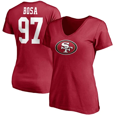 T-shirt à col en V pour femme Nick Bosa Scarlet avec nom et numéro du joueur des 49ers de San Francisco