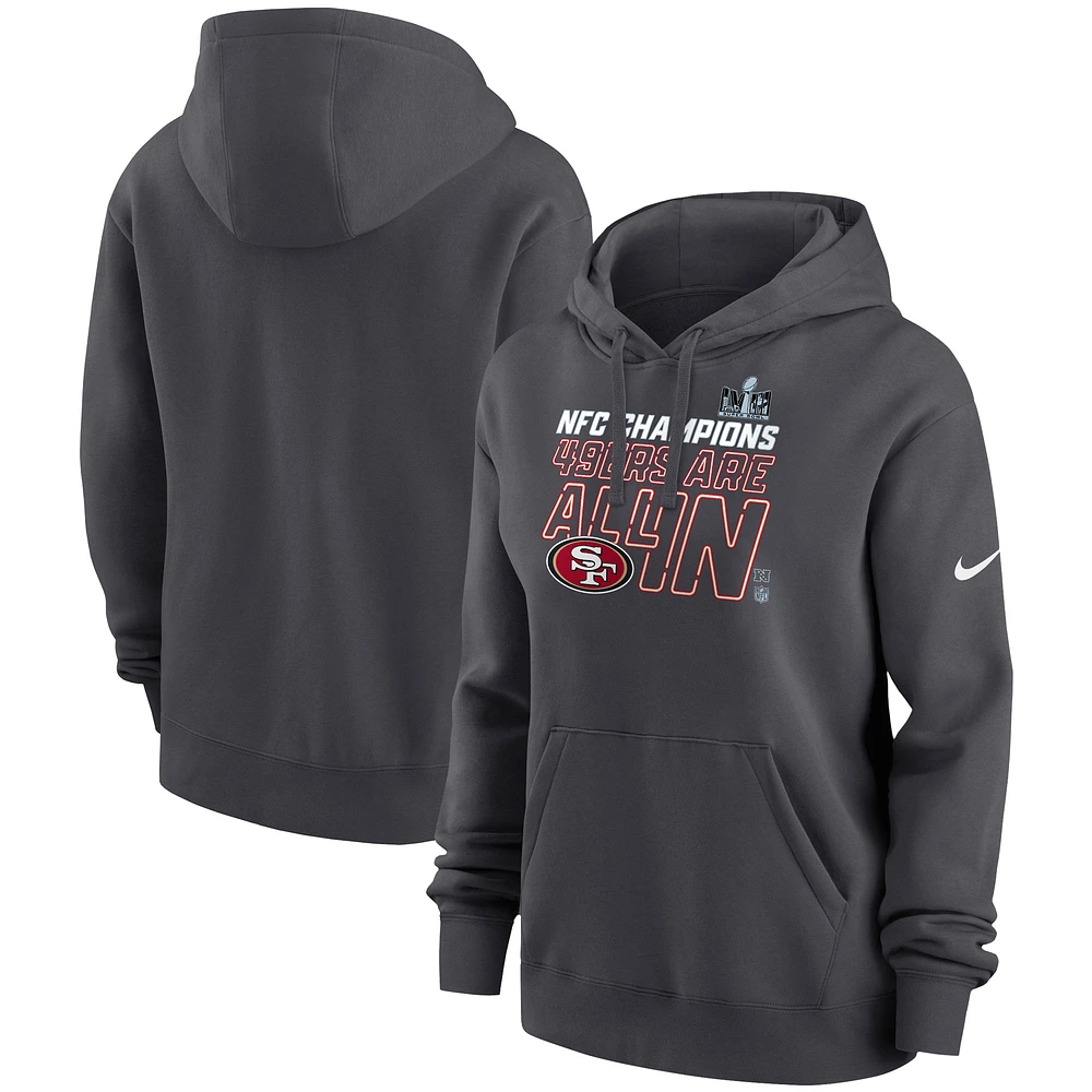 Women's Nike  Anthracite San Francisco 49ers 2023 NFC Champions Locker Room Trophy Collection Pullover Hoodie