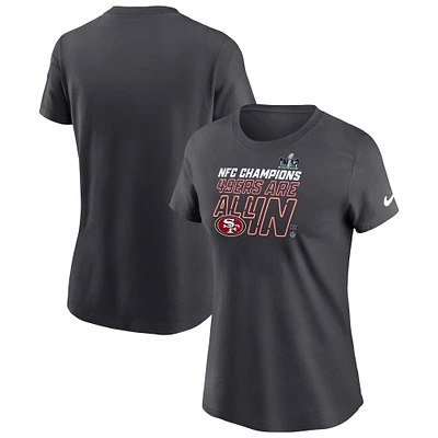 T-shirt Nike anthracite pour femme des San Francisco 49ers 2023 NFC Champions Locker Room Trophy Collection