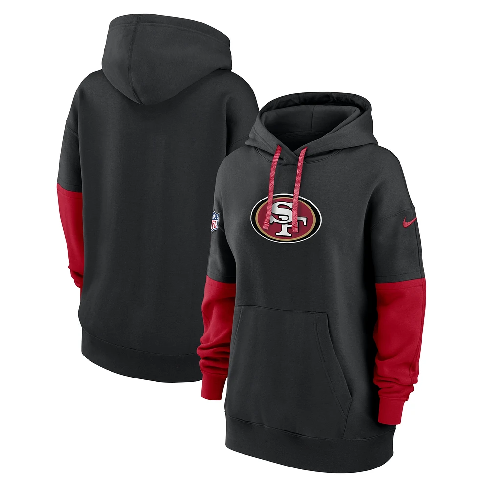 Sweat à capuche en polaire Nike noir San Francisco 49ers 2024 Sideline Essential pour femme