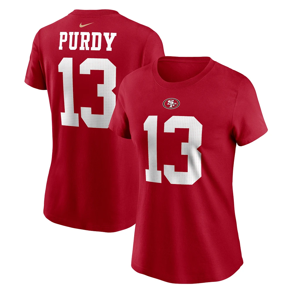 T-shirt Nike pour femme avec nom et numéro de joueur Brock Purdy Scarlet des San Francisco 49ers