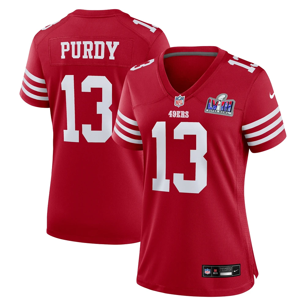 Maillot de match Nike Brock Purdy Scarlet San Francisco 49ers Super Bowl LVIII pour femme