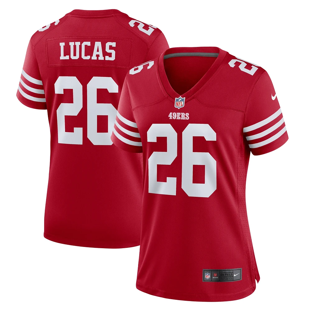 Maillot de match l'équipe Nike Chase Lucas Scarlet des San Francisco 49ers pour femme