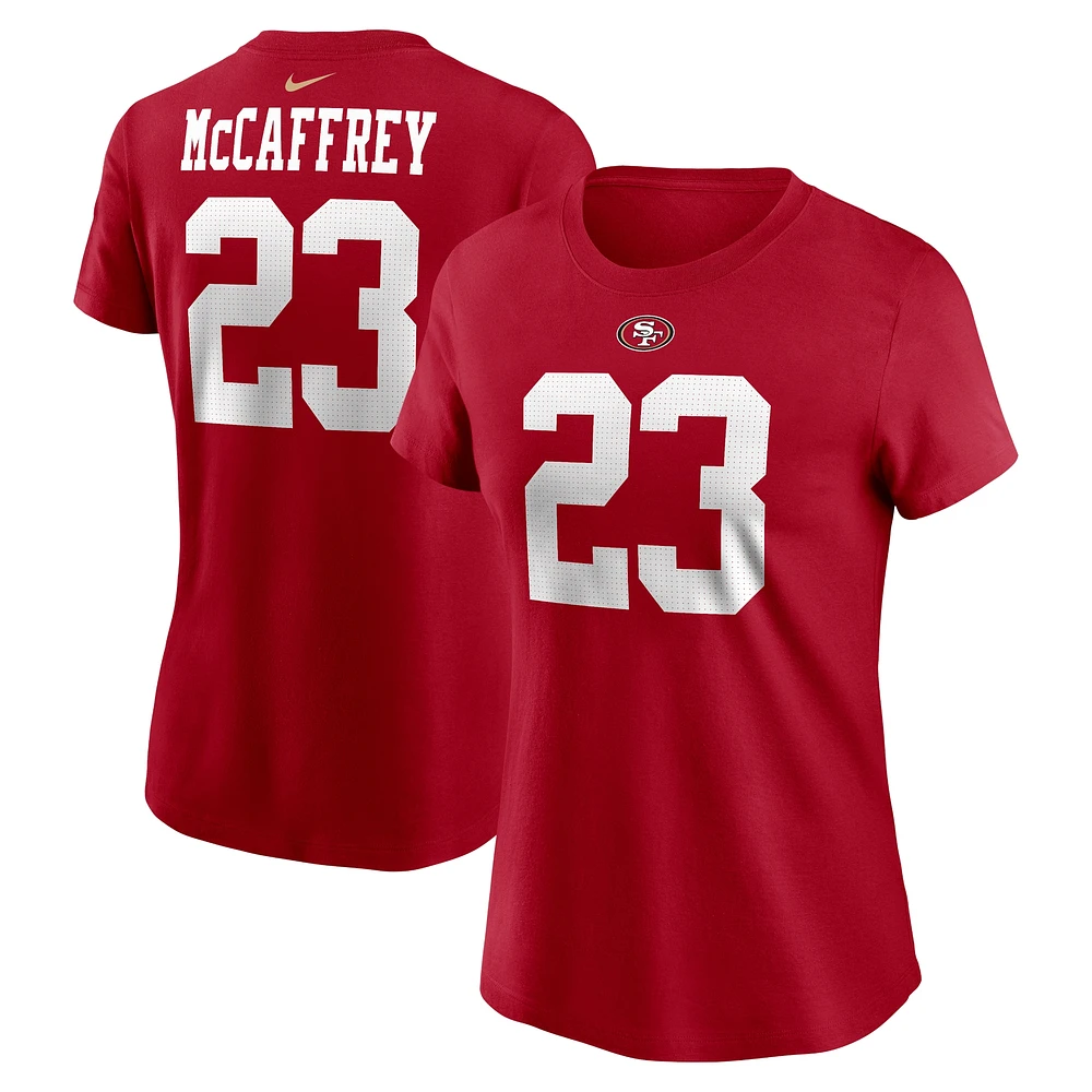 T-shirt Nike Christian McCaffrey Scarlet San Francisco 49ers avec nom et numéro de joueur pour femme