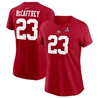 Women's Nike Christian McCaffrey Scarlet San Francisco 49ers Super Bowl LVIII Patch Player Name & Number T-Shirt