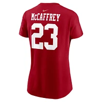 Women's Nike Christian McCaffrey Scarlet San Francisco 49ers Super Bowl LVIII Patch Player Name & Number T-Shirt