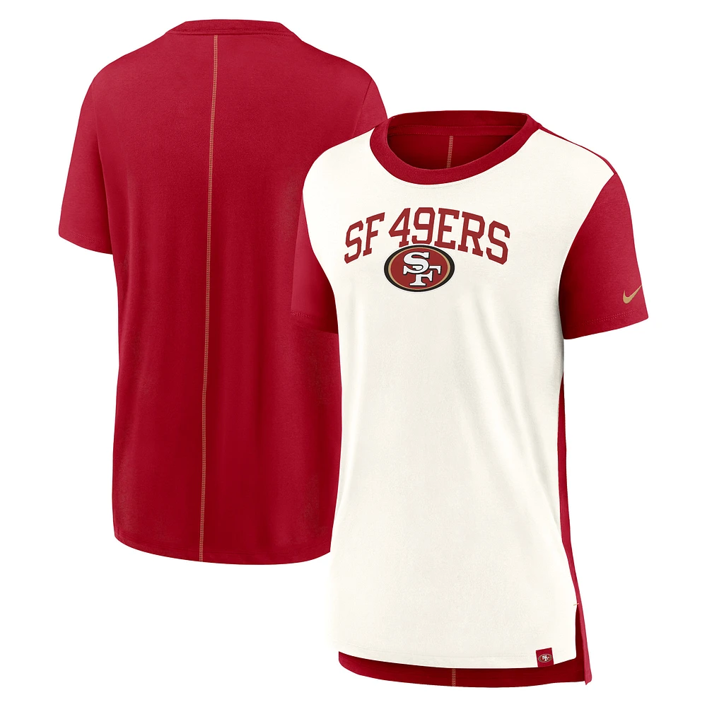 T-shirt tri-mélange Nike crème/écarlate San Francisco 49ers Wordmark pour femme