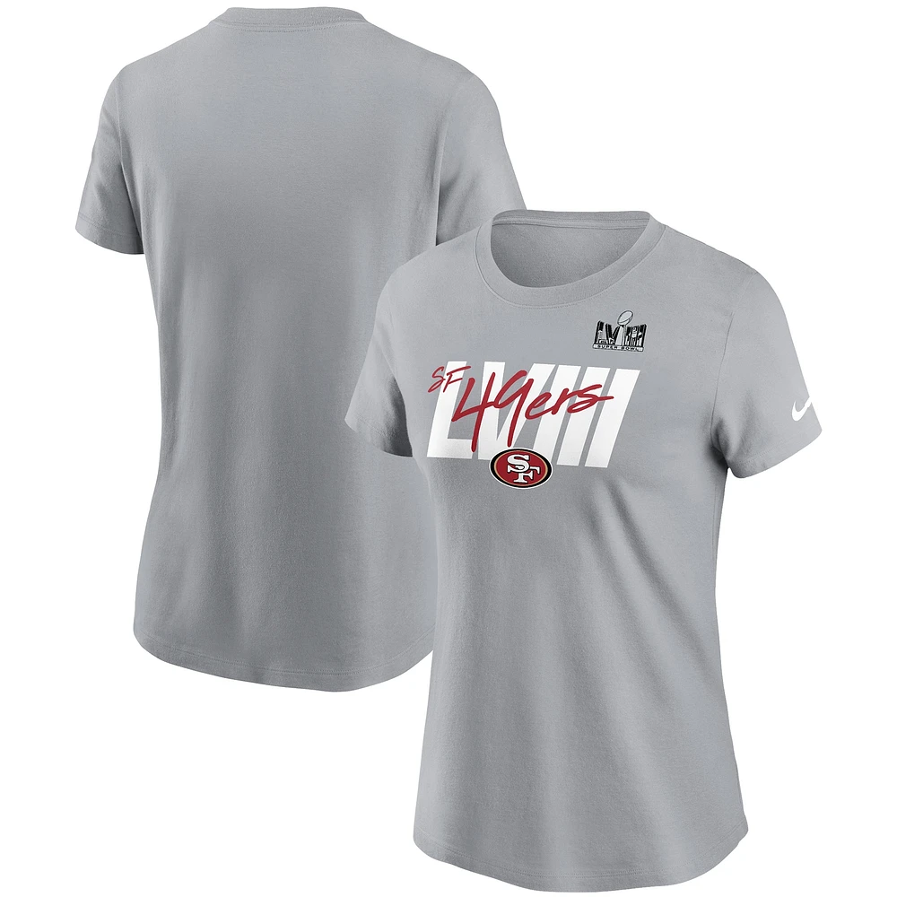 T-shirt essentiel spécifique Nike gris San Francisco 49ers Super Bowl LVIII pour femme