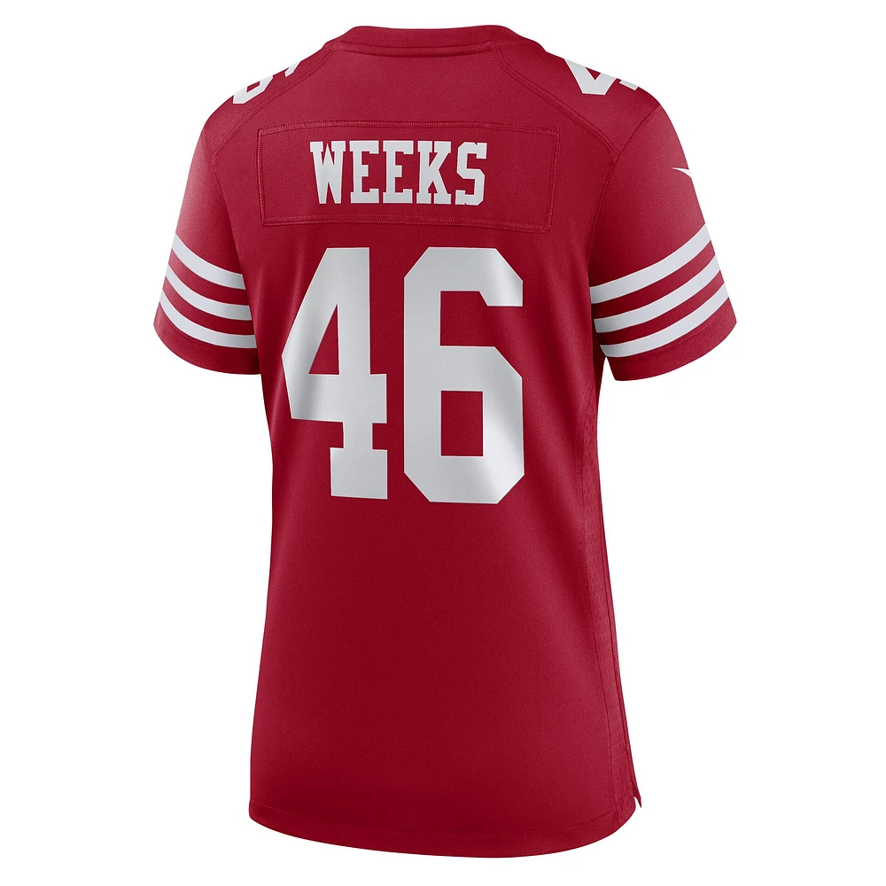 Maillot de match Nike Jon Weeks Scarlet des San Francisco 49ers pour femme