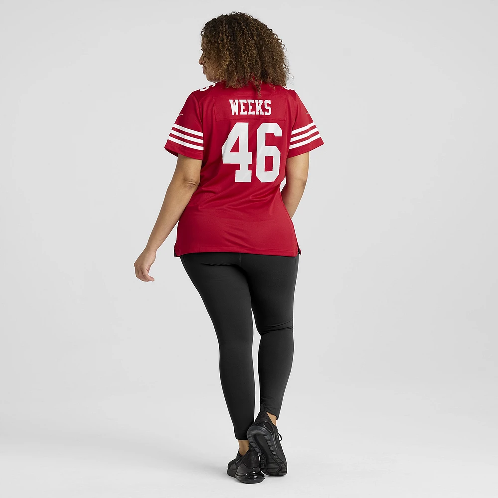 Maillot de match Nike Jon Weeks Scarlet des San Francisco 49ers pour femme