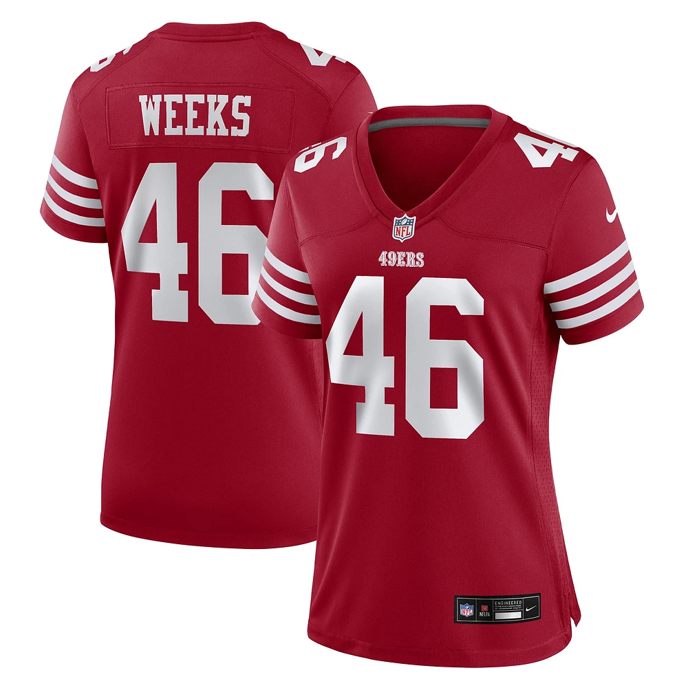 Maillot de match Nike Jon Weeks Scarlet des San Francisco 49ers pour femme