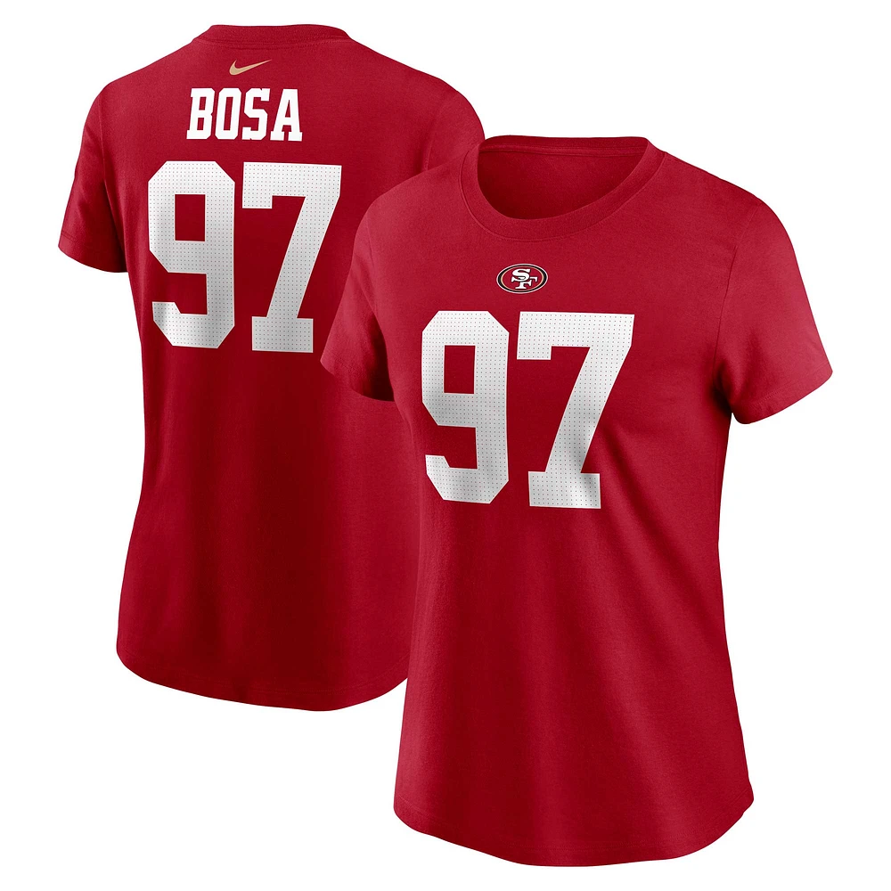 T-shirt avec nom et numéro de joueur Nike Nick Bosa Scarlet San Francisco 49ers pour femme