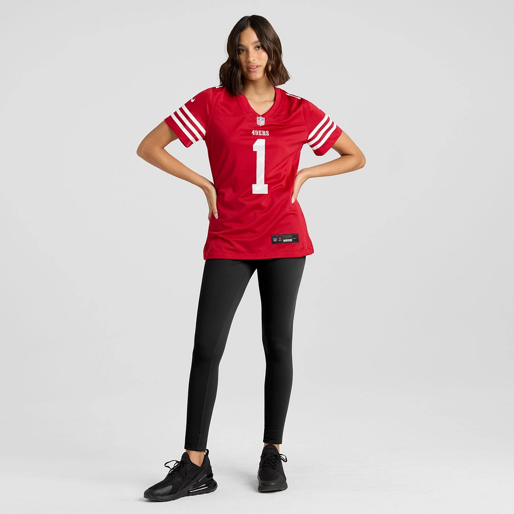 Maillot de match Nike numéro 1 Bride Scarlet des San Francisco 49ers pour femme