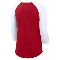 Women's Nike Scarlet/White San Francisco 49ers Knockout Arch Raglan Tri-Blend 3/4-Sleeve T-Shirt