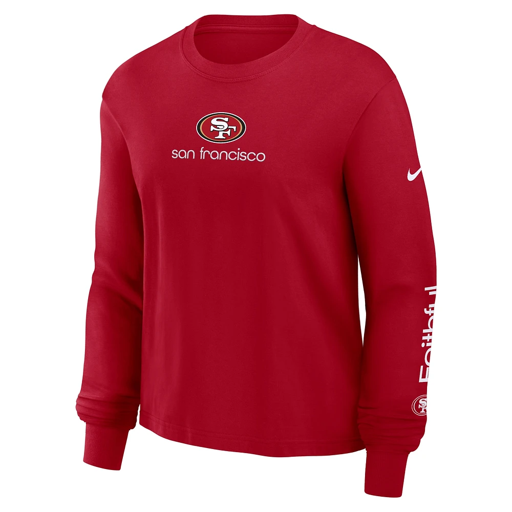 T-shirt Nike Scarlet San Francisco 49ers Boxy à manches longues pour femme