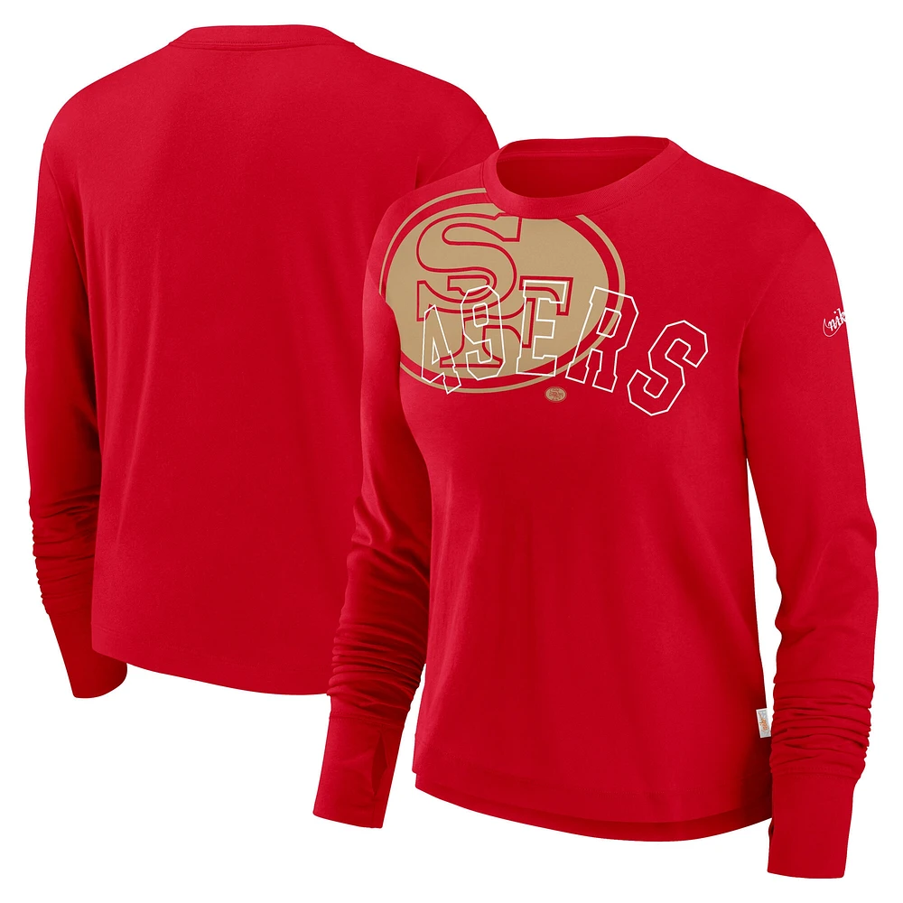Women's Nike Scarlet San Francisco 49ers Layered Logo Cropped Long Sleeve Fashion T-Shirt