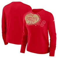 Women's Nike Scarlet San Francisco 49ers Layered Logo Cropped Long Sleeve Fashion T-Shirt