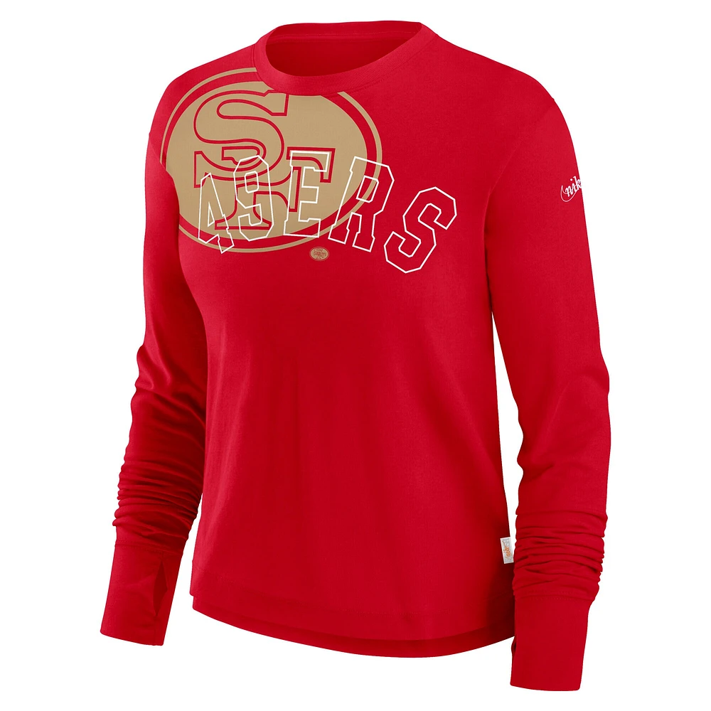 Women's Nike Scarlet San Francisco 49ers Layered Logo Cropped Long Sleeve Fashion T-Shirt