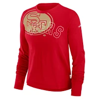 Women's Nike Scarlet San Francisco 49ers Layered Logo Cropped Long Sleeve Fashion T-Shirt