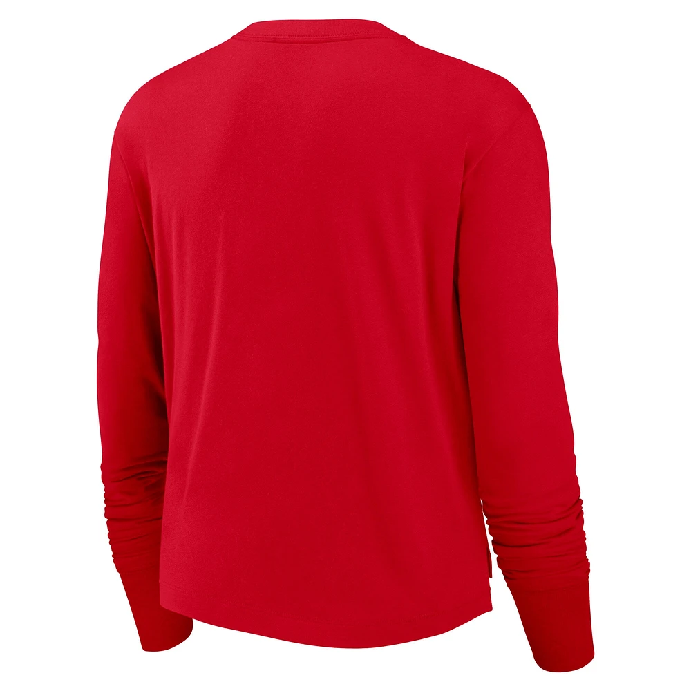 Women's Nike Scarlet San Francisco 49ers Layered Logo Cropped Long Sleeve Fashion T-Shirt