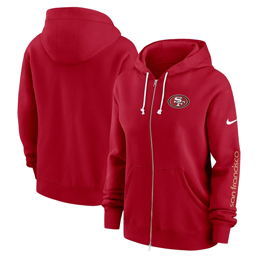 Sweat à capuche entièrement zippé Nike Scarlet San Francisco 49ers Phoenix pour femme