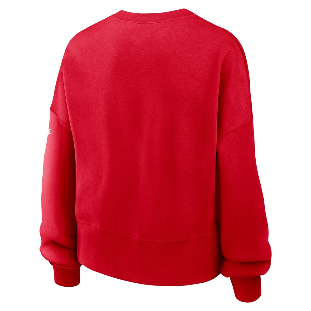 Women's Nike Scarlet San Francisco 49ers Rewind Oversized Long Sleeve Cropped Pullover Sweatshirt