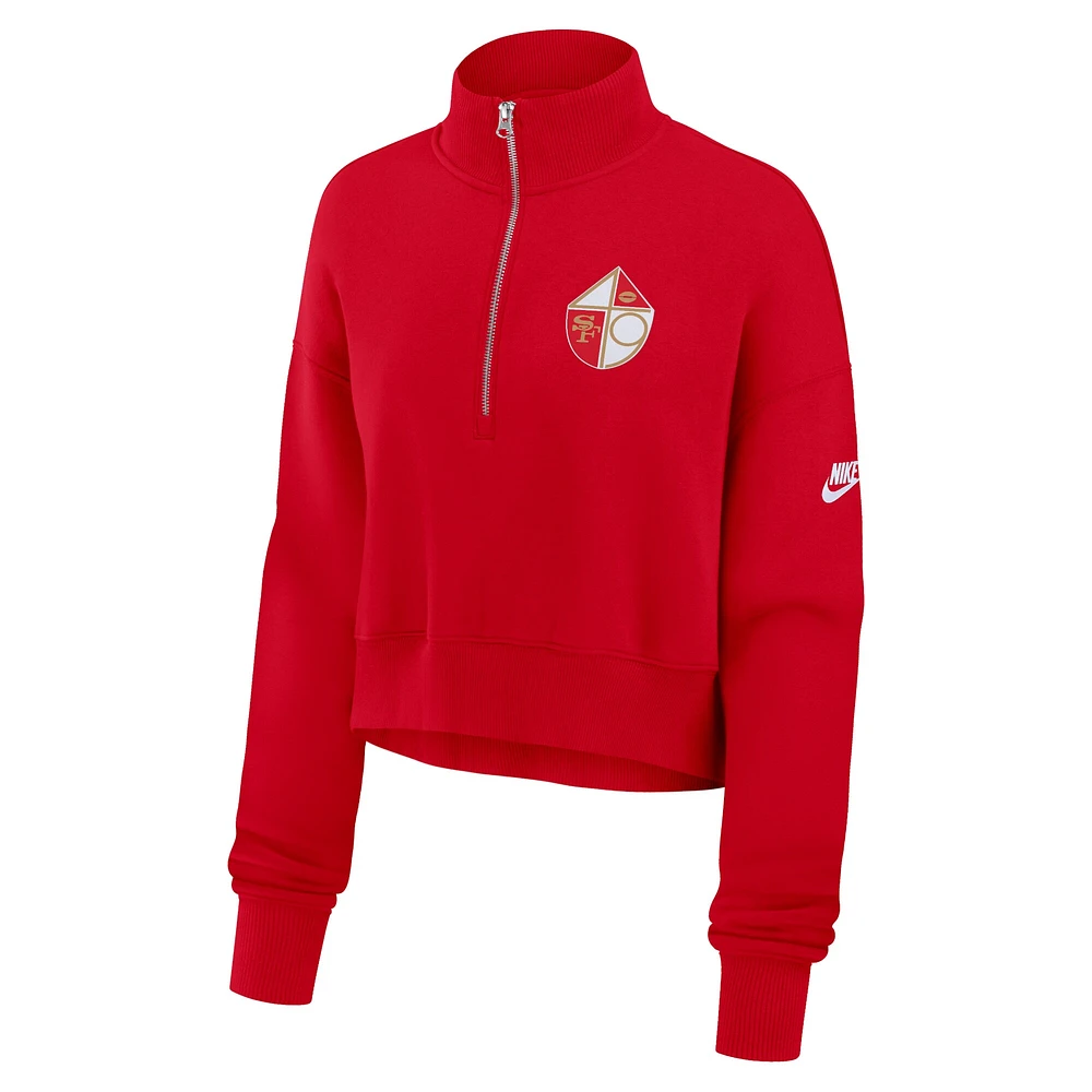 Sweat-shirt demi-zippé Nike Scarlet San Francisco 49ers Rewind Phoenix pour femme