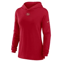 Women's Nike Scarlet San Francisco 49ers Sideline Performance Long Sleeve Hoodie T-Shirt