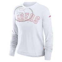 Women's Nike White San Francisco 49ers Layered Logo Cropped Long Sleeve Fashion T-Shirt
