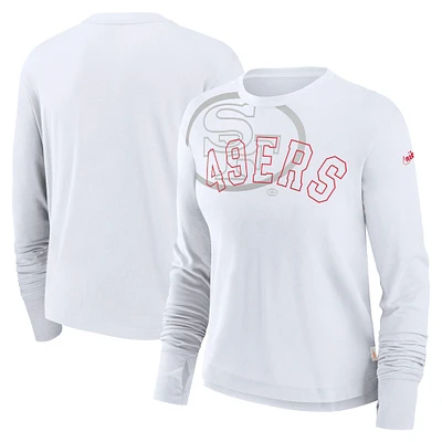 Women's Nike White San Francisco 49ers Layered Logo Cropped Long Sleeve Fashion T-Shirt