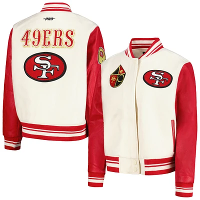 Veste universitaire rétro classique vintage à fermeture éclair complète Pro Standard crème pour femmes des San Francisco 49ers