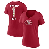 Women's Scarlet San Francisco 49ers Number 1 Mom Floral V-Neck T-Shirt