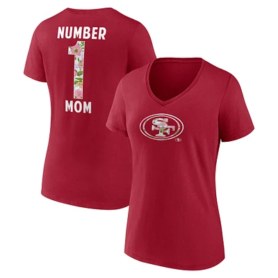Women's Scarlet San Francisco 49ers Number 1 Mom Floral V-Neck T-Shirt