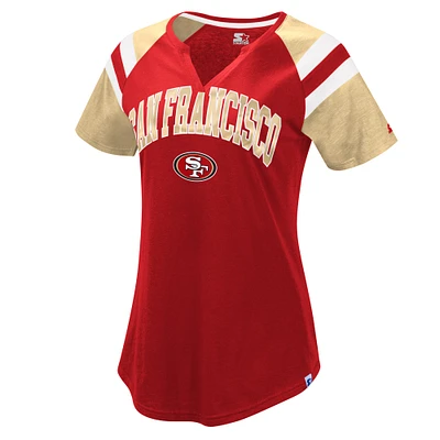 Women's Starter Scarlet/Gold San Francisco 49ers Game On Notch Neck Raglan T-Shirt