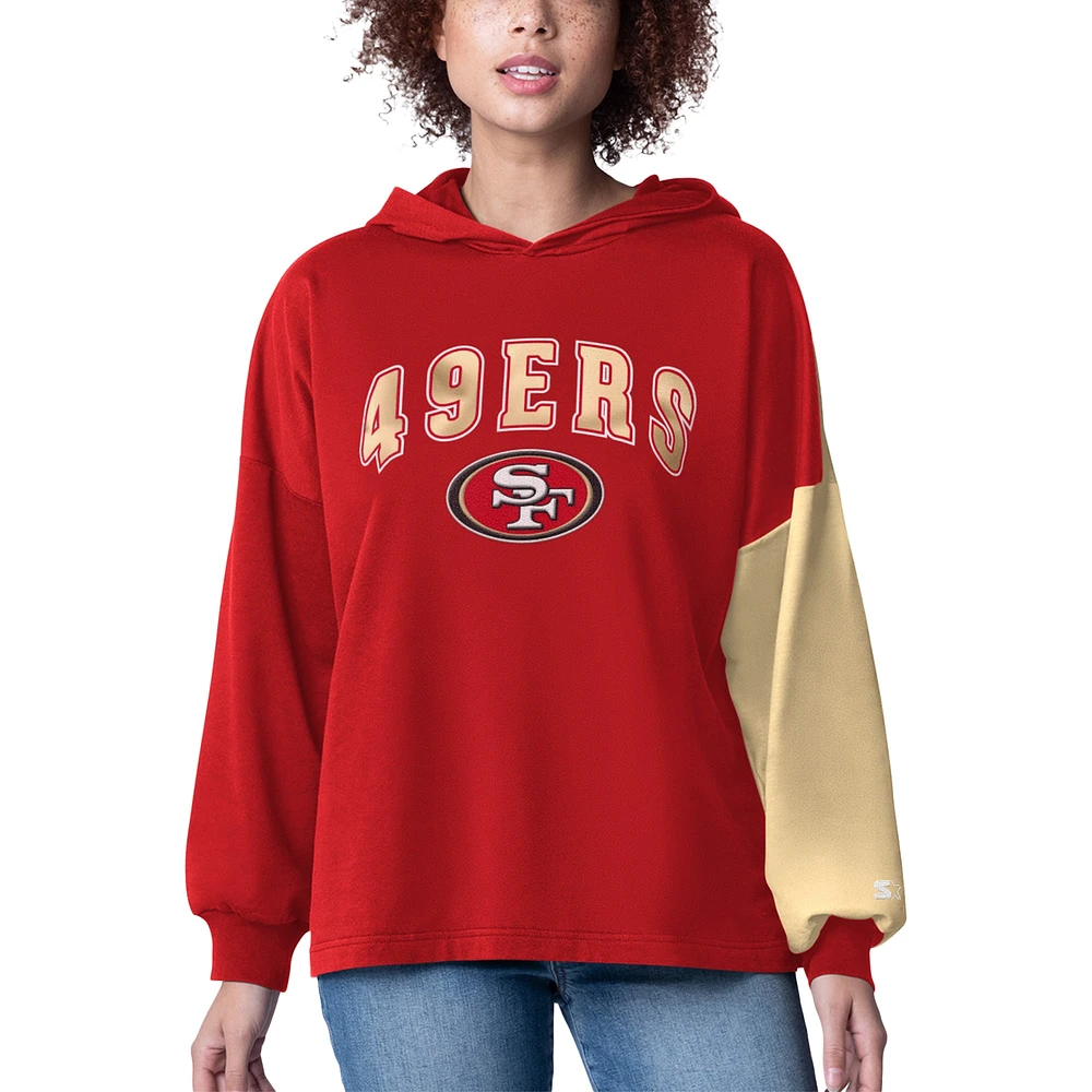 Women's Starter Scarlet San Francisco 49ers Power Move Long Sleeve Pullover Hoodie