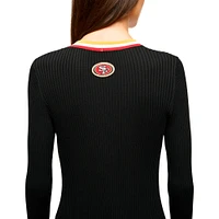 Women's STAUD Black San Francisco 49ers Shoko Knit Button-Up V-Neck Sweater Dress