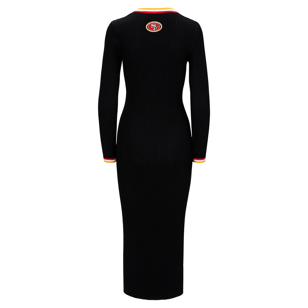 Women's STAUD Black San Francisco 49ers Shoko Knit Button-Up V-Neck Sweater Dress