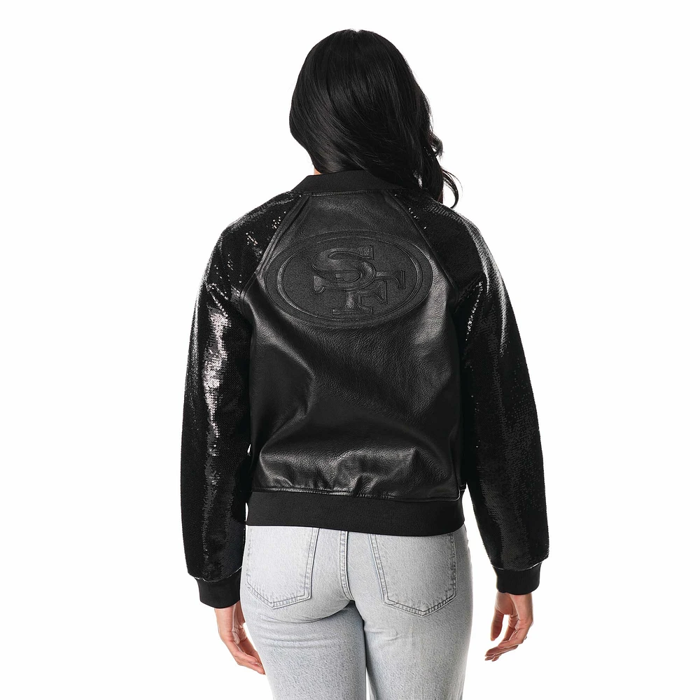 Women's The Wild Collective  Black San Francisco 49ers Sequin Full-Zip Jacket