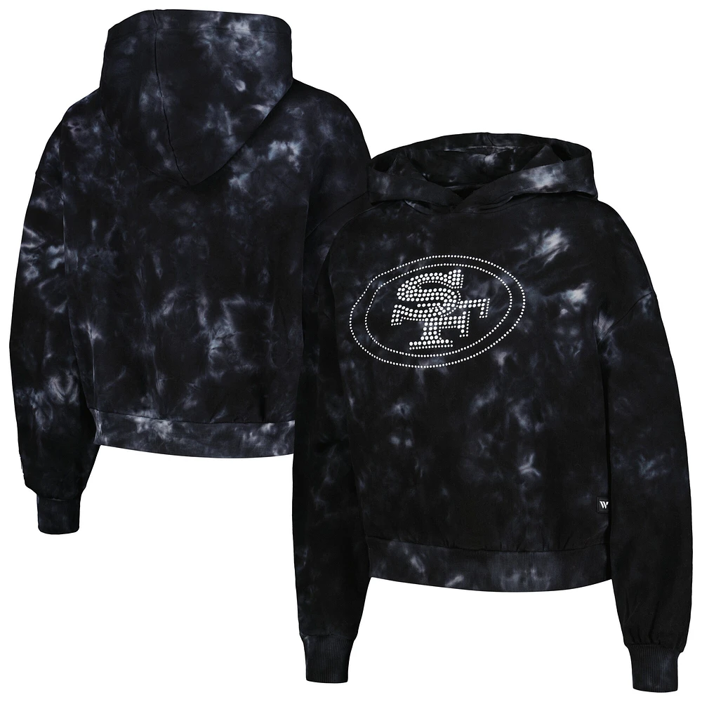 Sweat à capuche court tie-dye noir San Francisco 49ers The Wild Collective pour femmes