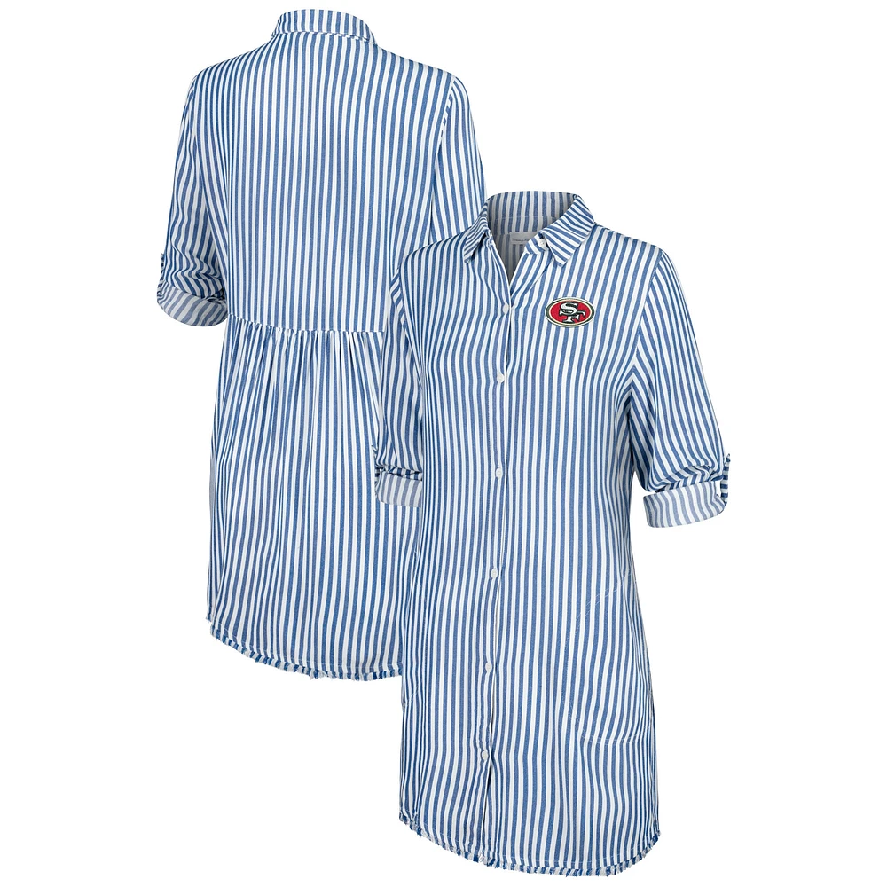 Robe chemise à rayures en chambray Tommy Bahama pour femme, bleu/blanc, San Francisco 49ers