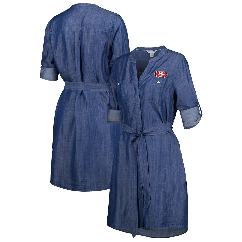 Lids San Francisco 49ers Tommy Bahama Women's Mission Beach Indigo  Button-Up Long Sleeve Dress - Denim