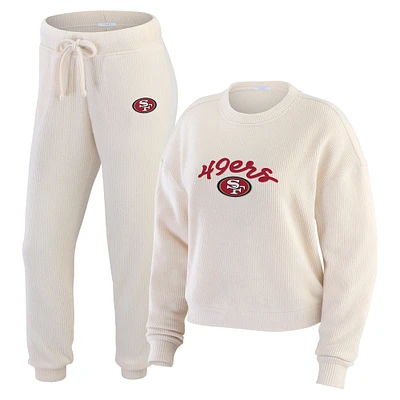 Ensemble de détente pour femme WEAR by Erin Andrews Oatmeal San Francisco 49ers en tricot côtelé à manches longues et pantalon grande taille