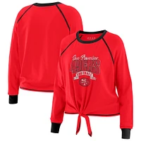 Haut à manches longues noué sur le devant grande taille pour femme WEAR by Erin Andrews, couleur écarlate/noir, des 49ers de San Francisco