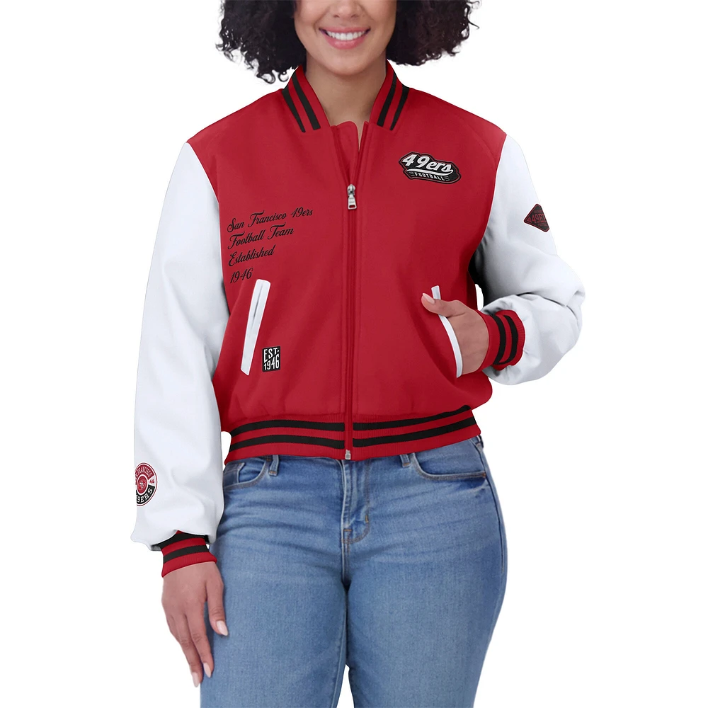 Women's WEAR by Erin Andrews  Scarlet/White San Francisco 49ers Varsity Full-Zip Jacket