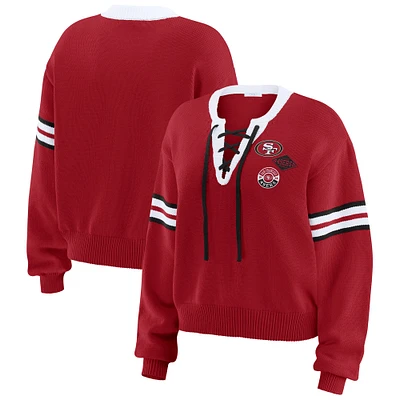 Women's WEAR by Erin Andrews Scarlet San Francisco 49ers Lace-Up Pullover Sweatshirt