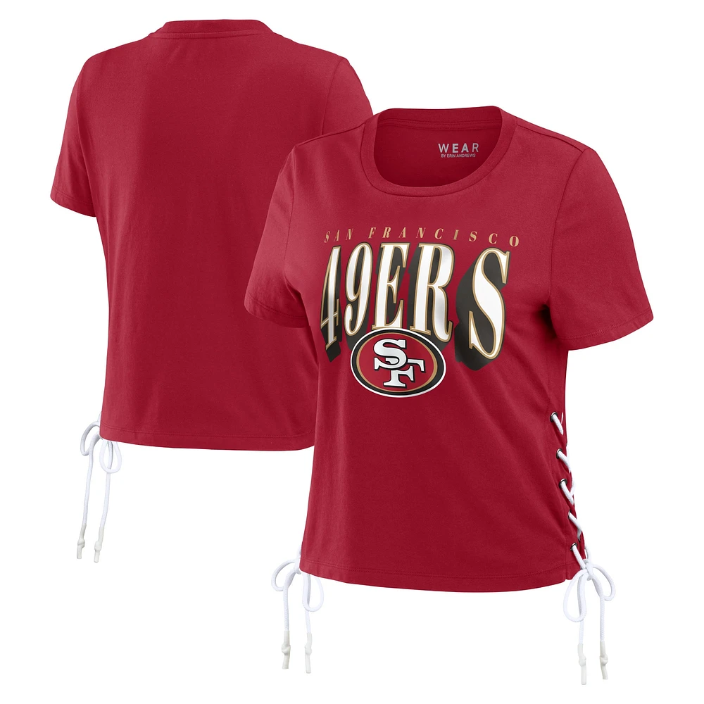 T-shirt court à lacets sur le côté pour femme WEAR by Erin Andrews Scarlet des 49ers de San Francisco